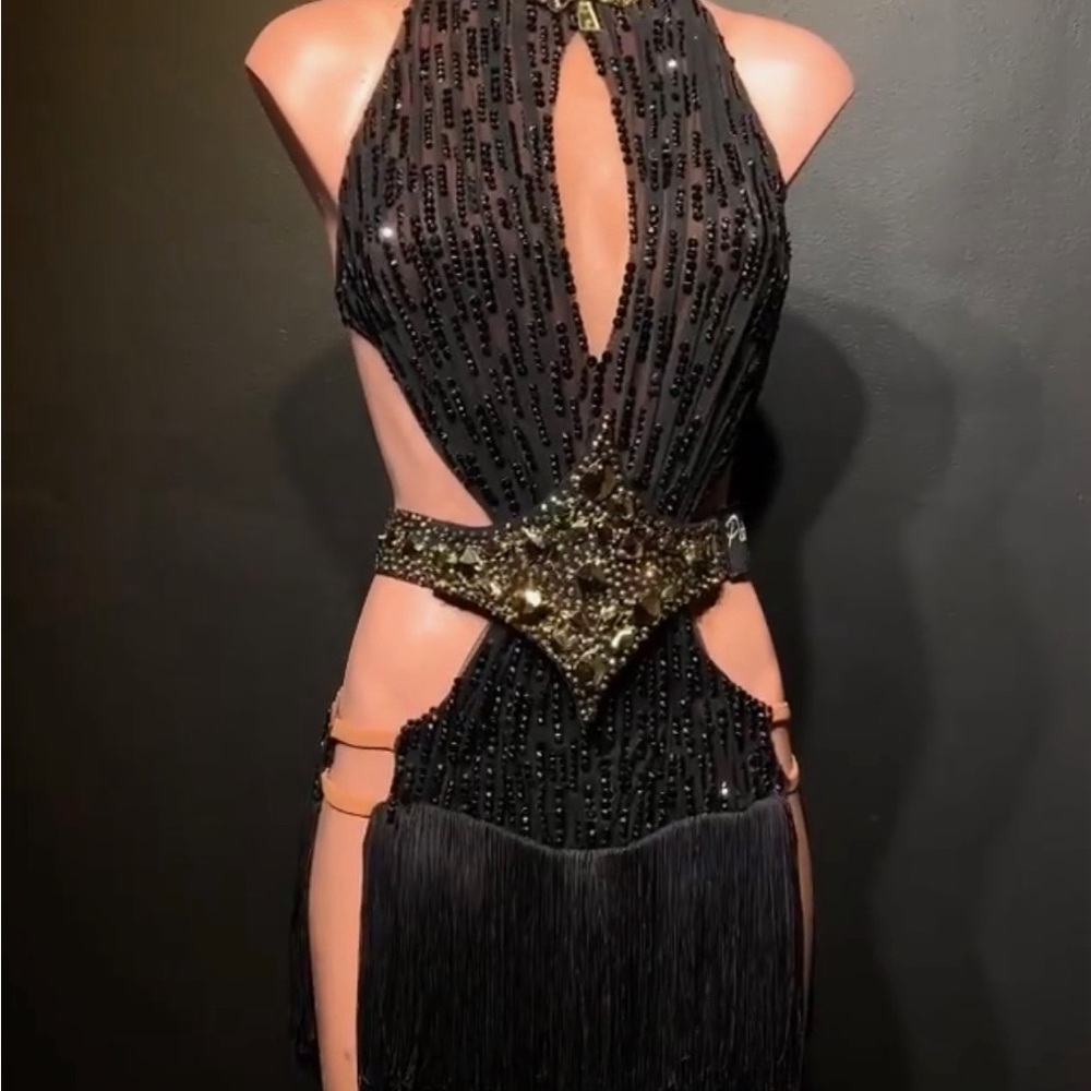 Black Beaded Fringe Dress for Dancing